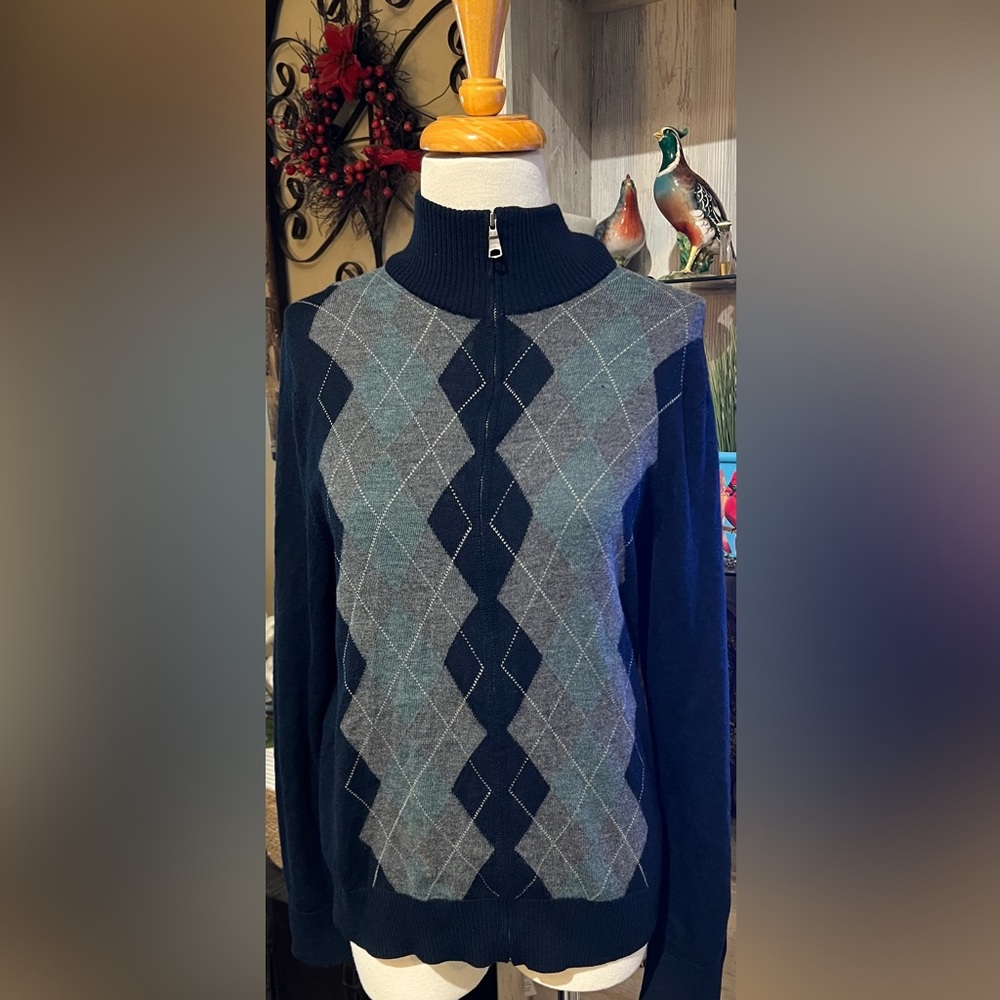 Argyle Pattern Full-Zip Sweater size S